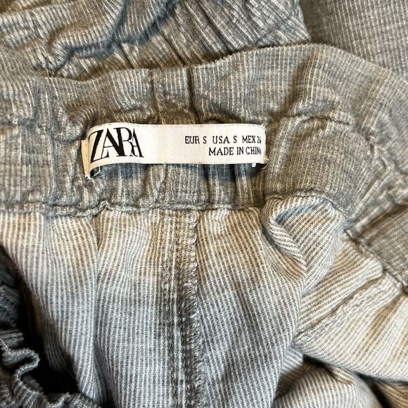 Zara Paperbag Elastic Drawstring Waist Corduroy Tapered Gray Pants Women's Small - Picture 3 of 4